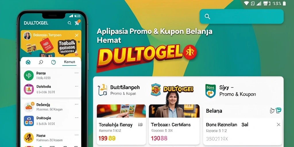 Antarmuka aplikasi DULTOGEL dengan berbagai kupon dan promo menarik.
