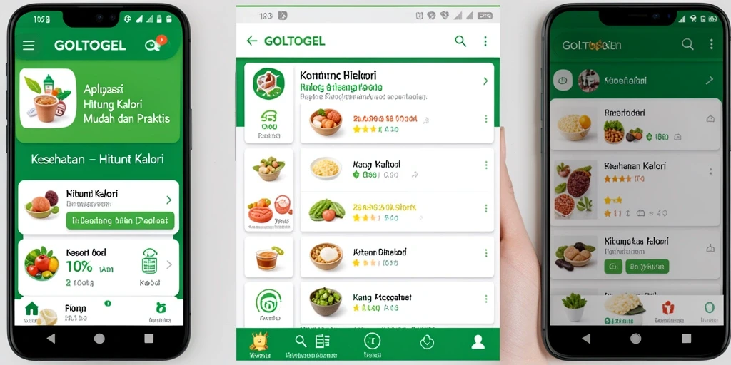 Screenshot utama GOLTOGEL menampilkan antarmuka Hitung Kalori yang intuitif.