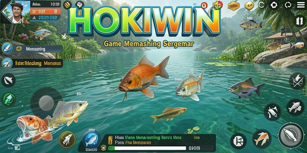 Antarmuka HOKIWIN menampilkan pengalaman memancing yang mendebarkan.