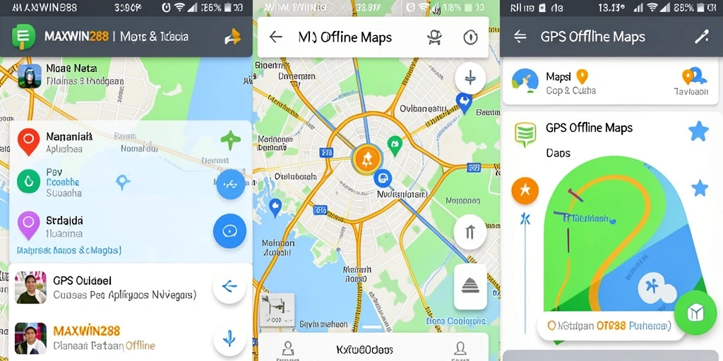 Tampilan antarmuka aplikasi GPS Offline Maps MAXWIN288 yang ramah pengguna.