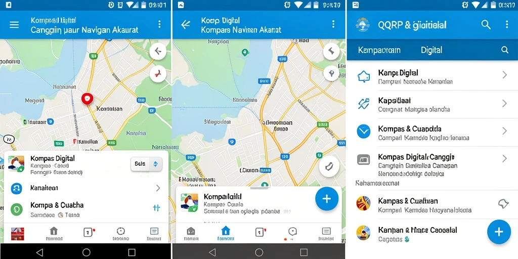 Tampilan utama QQRP yang menampilkan fungsi Kompas Digital dengan antarmuka yang ramah pengguna.