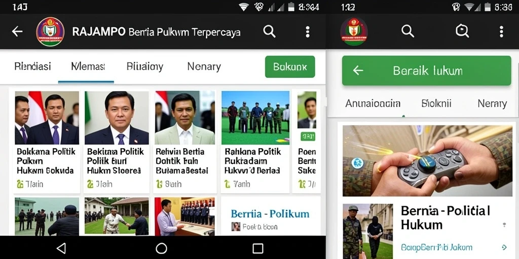 Antarmuka utama RAJAMPO yang menampilkan berita politik dan hukum.